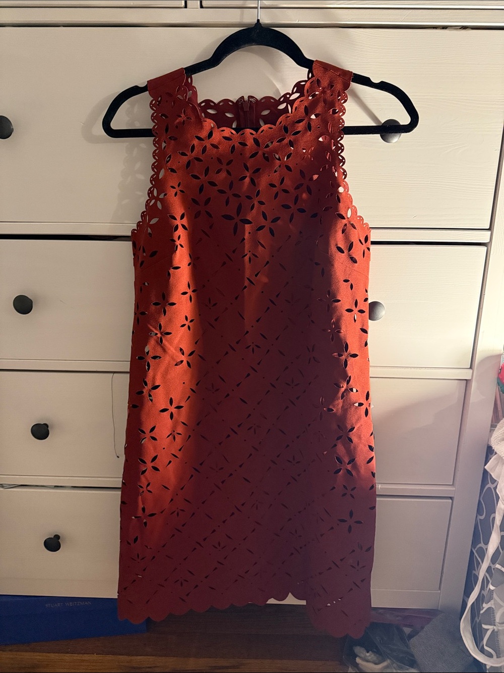 J Crew Sleeveless Eyelet Shift Dress in Rust